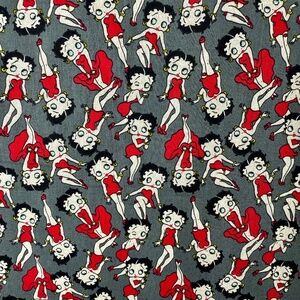 New BETTY BOOP Fabric 2 yds Strike a Pose Cotton Quilting Calico Red and Gray